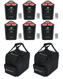 (6) RF WEDGE BLACK RGBWA+UV Wireless DMX Up Lights + Remotes + (2) RLB25 Bags