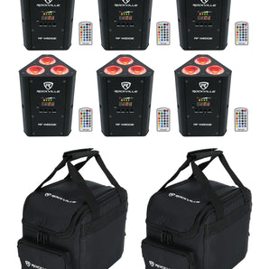 4) Rockville RF WEDGE BLACK RGBWA+UV Battery Wireless DMX Up Lights+Remotes+Bag