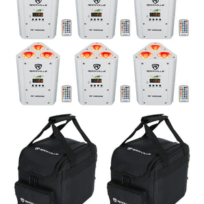 4) Rockville RF WEDGE WHITE RGBWA+UV Battery Wireless DMX Up Lights+Remotes+Bag