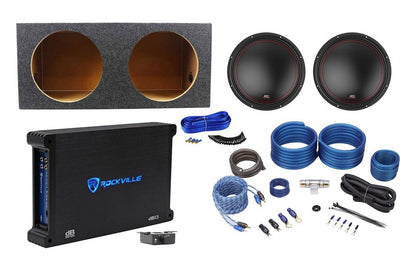 (2) MTX 5512-22 12" 1600w Car Subwoofers+Sealed Sub Box+Mono Amplifier+Amp Kit