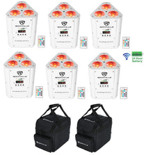 (6) RockWedge LED White RGBWA+UV Rechargeable Wireless DMX Lights+Bag