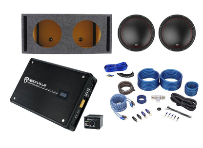 (2) MTX 5512-44 12" 1600w Car Subwoofers+Sealed Sub Box+Mono Amplifier+Amp Kit