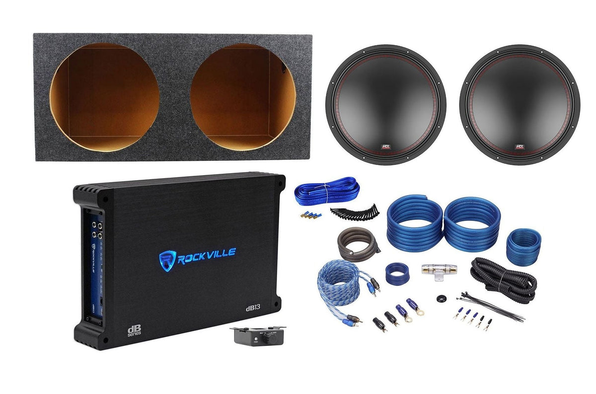 (2) MTX 5515-22 15" 1600w Car Subwoofers+Sealed Sub Box+Mono Amplifier+Amp Kit