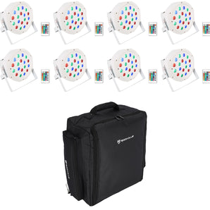 (8) Rockville BATTERY PAR 50 White Rechargeable Wash Up-Lights+Remote+Backpack