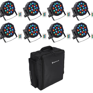 (8) Rockville BATTERY PAR 50 Rechargeable DJ DMX Wash Up-Lights+Remote+Backpack