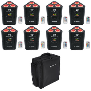 8 Rockville RF WEDGE BLACK RGBWA+UV Battery Wireless DMX Lights+Remotes+Backpack