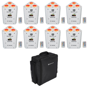 8 Rockville RF WEDGE WHITE RGBWA+UV Battery Wireless DMX Lights+Remotes+Backpack