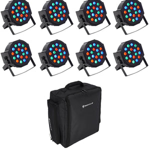 8) Rockville RockPAR50 LED RGB Par Can DMX DJ Stage Club Wash Up-Lights+Backpack