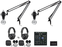 2-Person Podcast Recording Kit w/Mackie ProFX6v3+ Mixer + Boom Arms