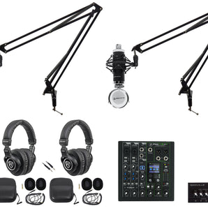 2-Person Podcast Podcasting Recording Kit w/Mackie ProFX6 v3+ Mixer+Boom Arms