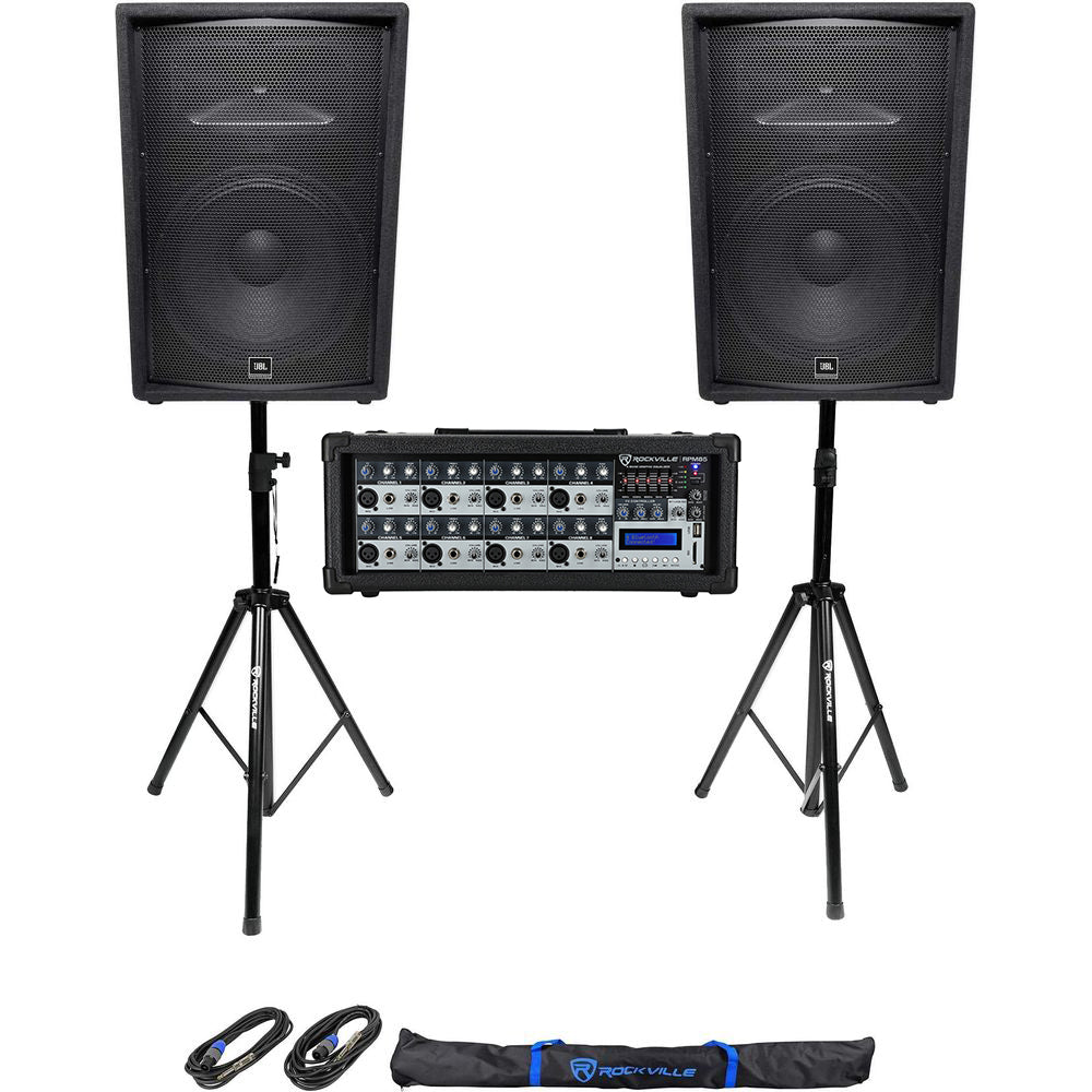 JRX215 Pair + RPM85 Powered Mixer + Stands