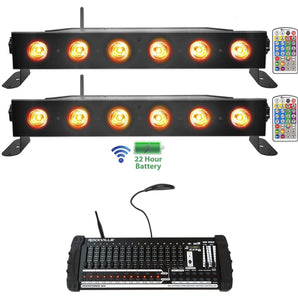 (2) Rockville BEST STRIP 60 Battery Light Bars+384 Ch. Wireless DMX Controller