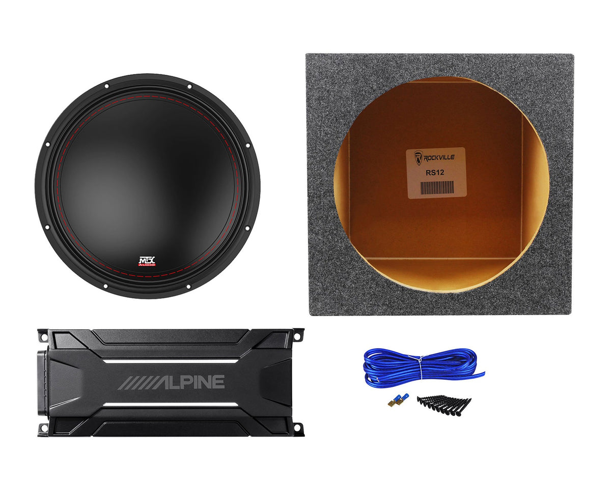 MTX 3512-02 12" 250 Watt RMS Car Subwoofer+Alpine Mono Amplifier+Sealed Sub Box