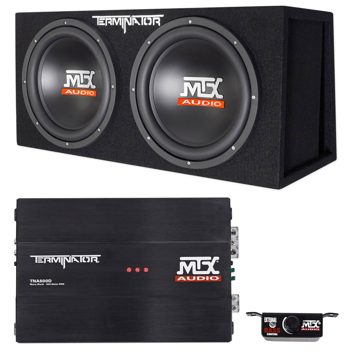 MTX Terminator TNP212DV 500w (2) 12” Subwoofers+Vented Sub Box+Amplifier+Rockmat