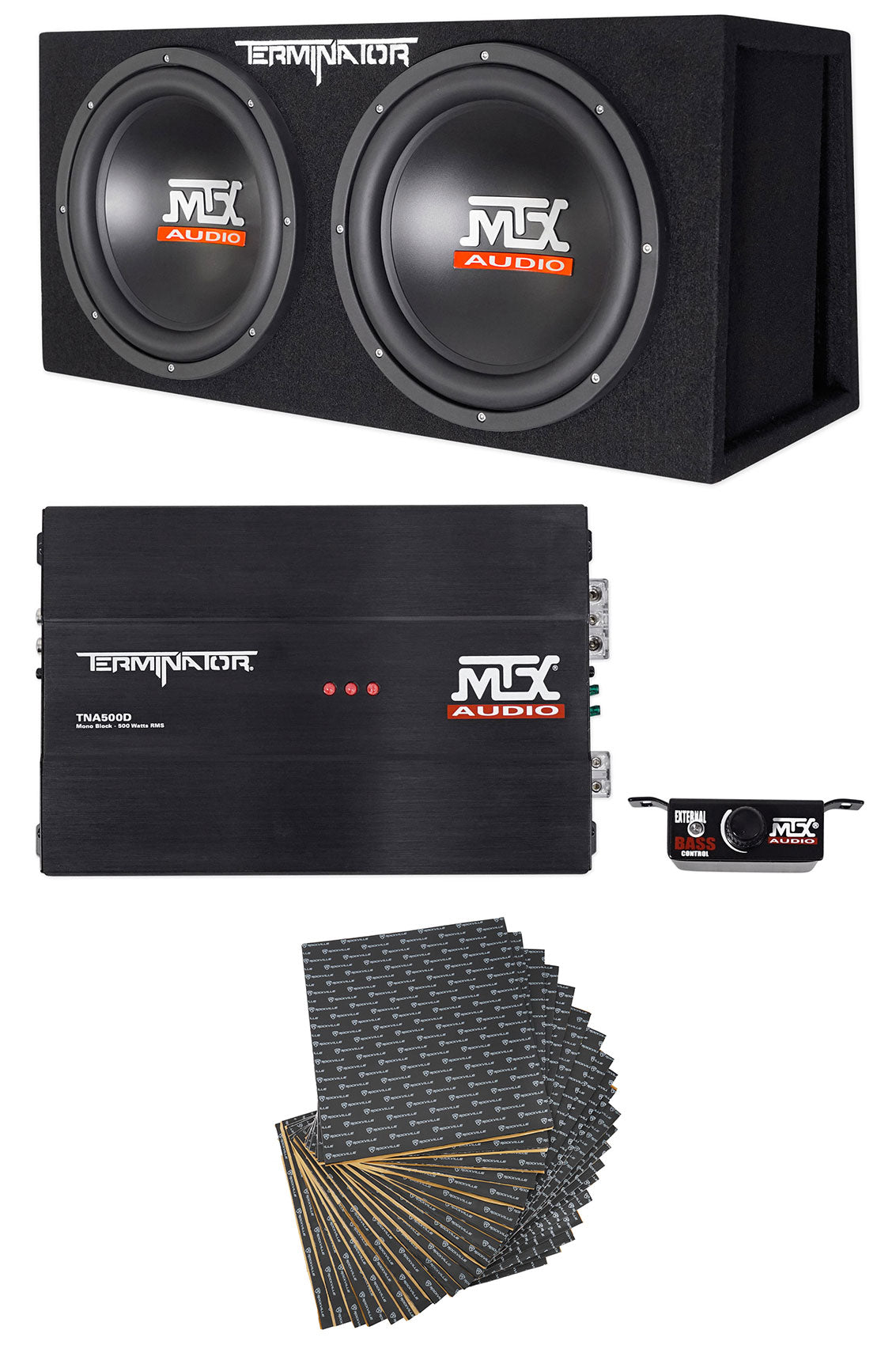 MTX Terminator TNP212DV 500w (2) 12” Subwoofers+Vented Sub Box+Amplifier+Rockmat