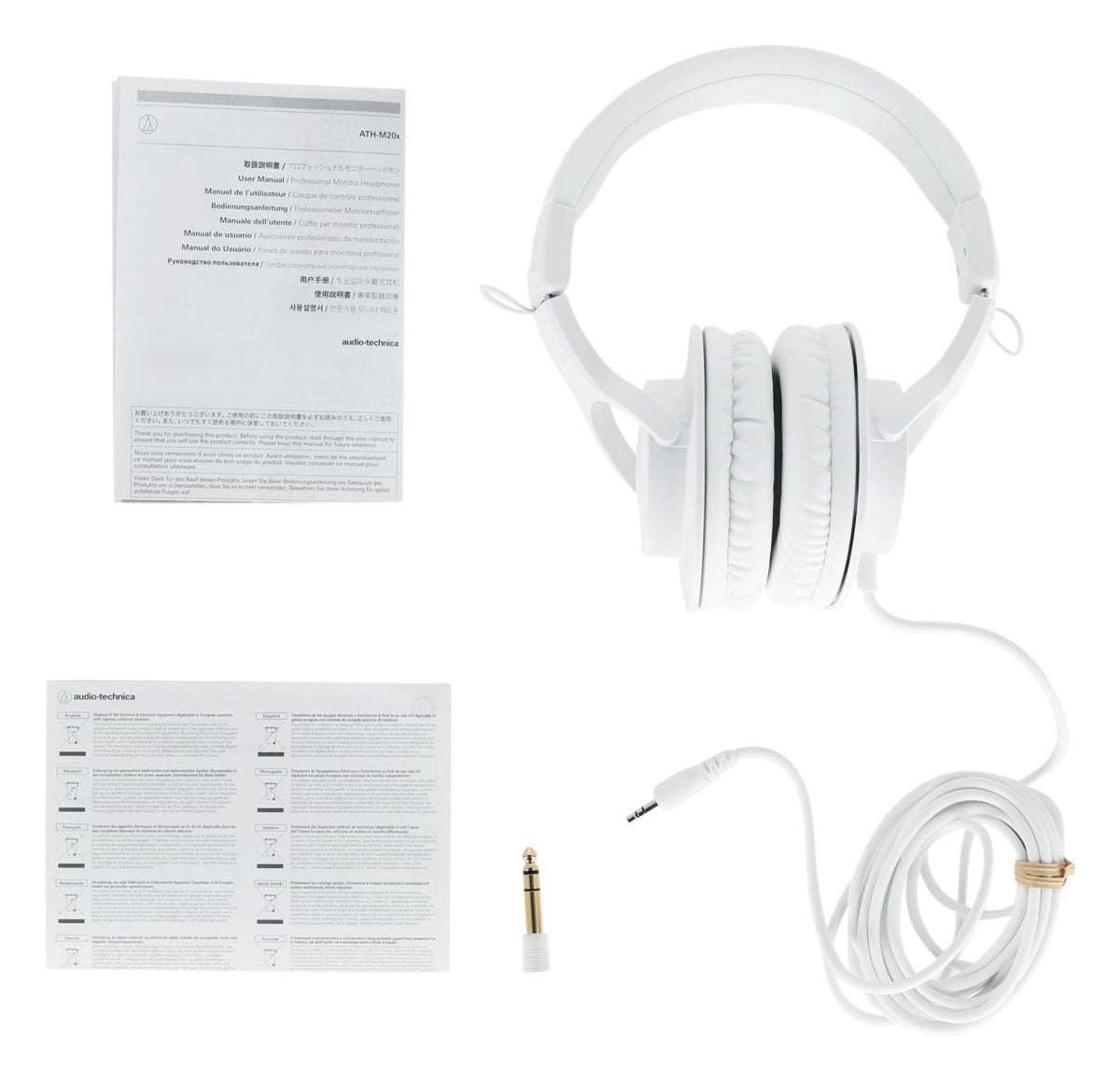 Audio-Technica ATH-M20XWH Professional Closed-Back Dynamic Monitor Headphones