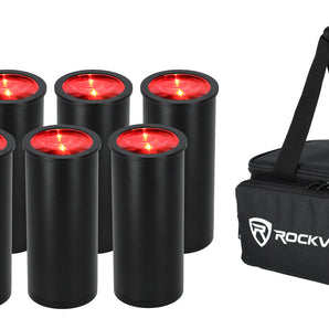 Rockville 8 PACK MINI HALO BLACK DJ Wash Lights+Bag, Wireless DMX/Rechargeable