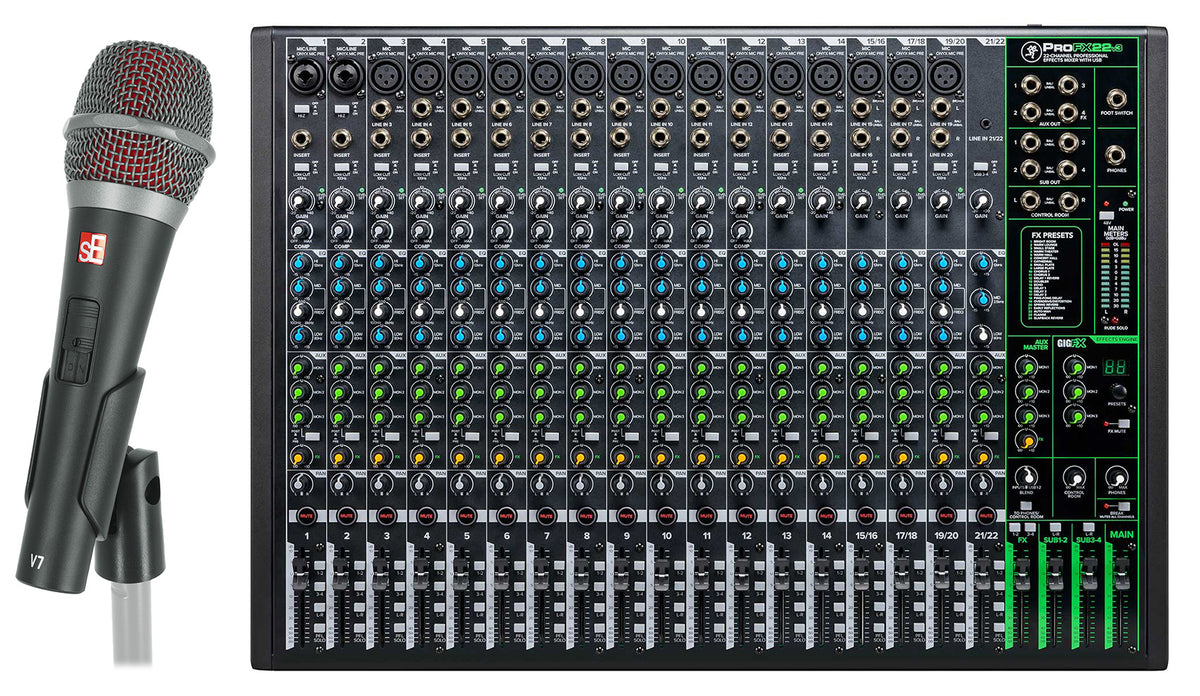 Mackie ProFX22v3 22-Channel 4-Bus Pro Effects Mixer w/USB+Se Electronics Mic