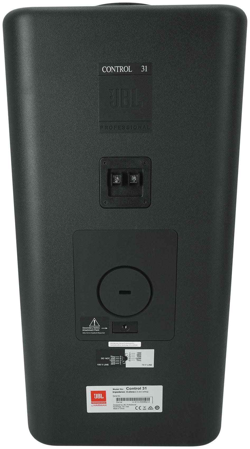 JBL CONTROL 31 150w 70v Commercial Indoor/Outdoor 10" Wall Mount Speaker Black