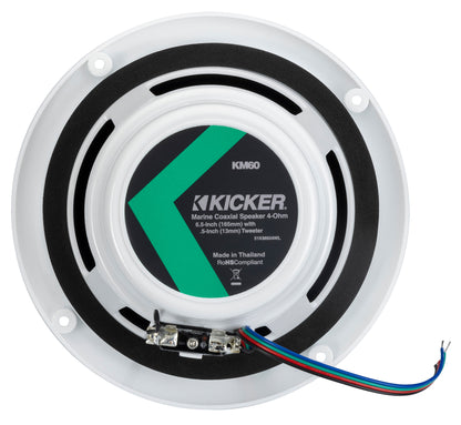 Kicker 51KM604WL KM60 6.5" Marine Speakers w/RGB LEDs, White, 4-Ohm Boat Stereo