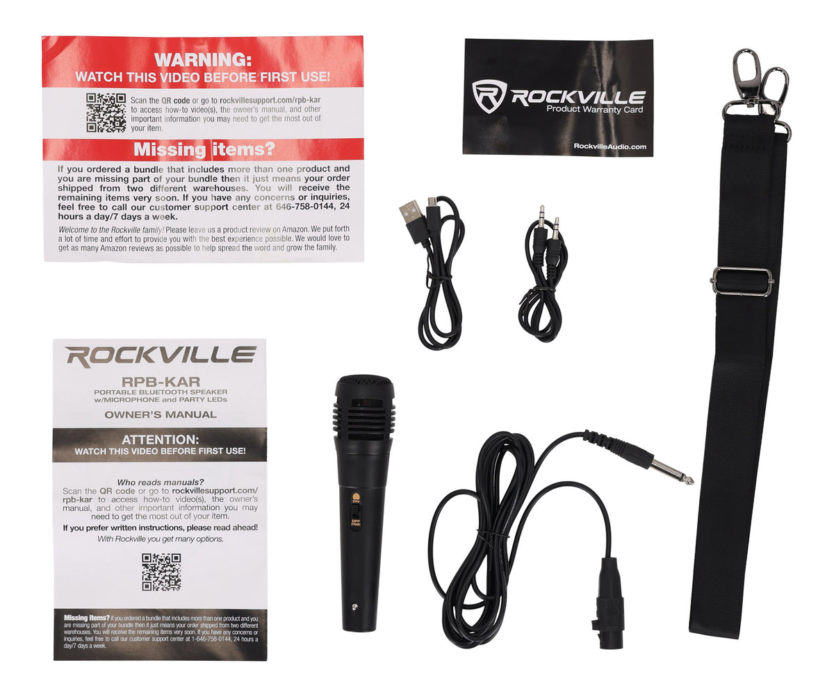 Rockville RPB-KAR Portable Bluetooth Speaker + Karaoke Microphone + Party LED's