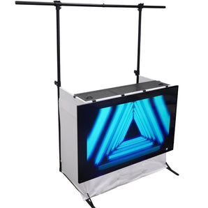 Rockville ROCKBOOTH PRO PACK DJ Booth Table Facade w/70" TV Mount+Lighting Truss
