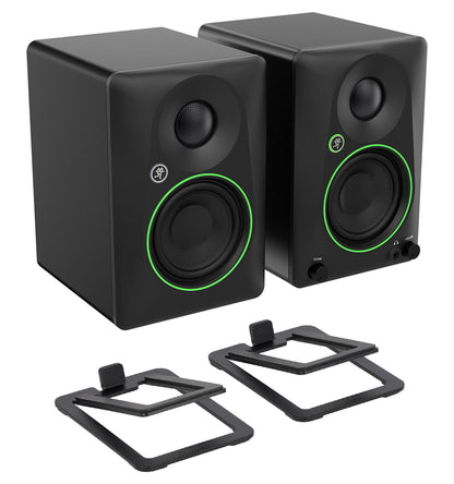 Pair Mackie CR3.5BT 3.5" Studio Monitors w/Bluetooth+Low Profile Riser Stands
