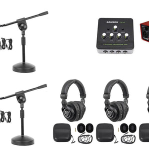Rockville Podcasting Podcast Recording Bundle w/ (4) Mics+Headphones+Stands