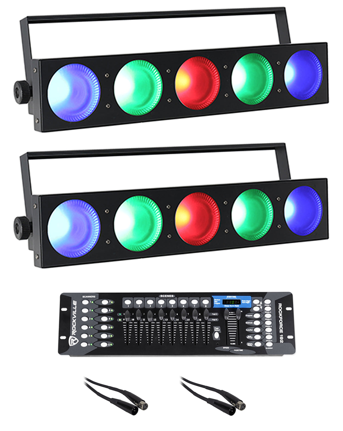FIVE-EYE 5 RGB Blinder Lights w/19 Channels of DMX+Controller+Cables