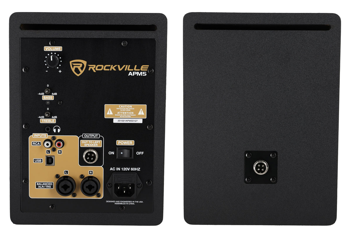 (2) APM5C 5.25" 250W Powered Studio Monitor Speakers + Adjustable Stands