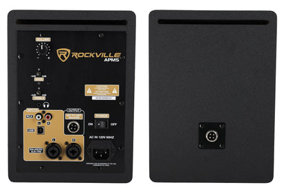 (2) APM5C 5.25" 250W Powered Studio Monitor Speakers + Adjustable Stands
