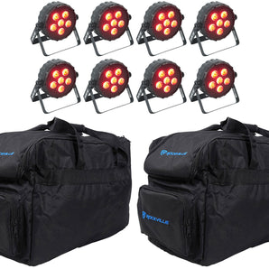 8 Chauvet DJ SLIMPAR T6 BT RGB LED DMX Wash Par Up-Lights w/Bluetooth+Carry Bags