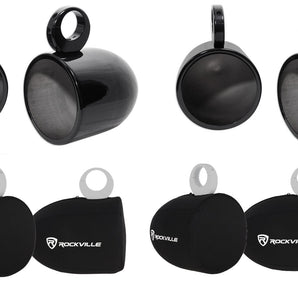 Pair Rockville MAC90B 8” Black Aluminum Wakeboard Tower Speaker Pods+ Covers