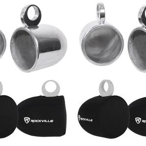 Pair Rockville MAC90S 8” Silver Aluminum Wakeboard Tower Speaker Pods+Covers