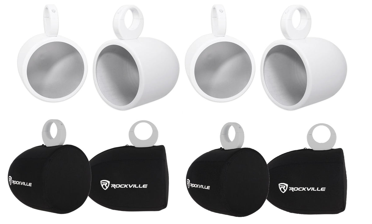 MAC90W 8" White Aluminum Wakeboard Tower Speaker Pods+Covers