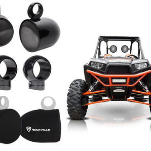 (2) Rockville MAC90B 8" 360 Degree Swivel Tower Speaker Pods+Covers RZR/ATV/UTV