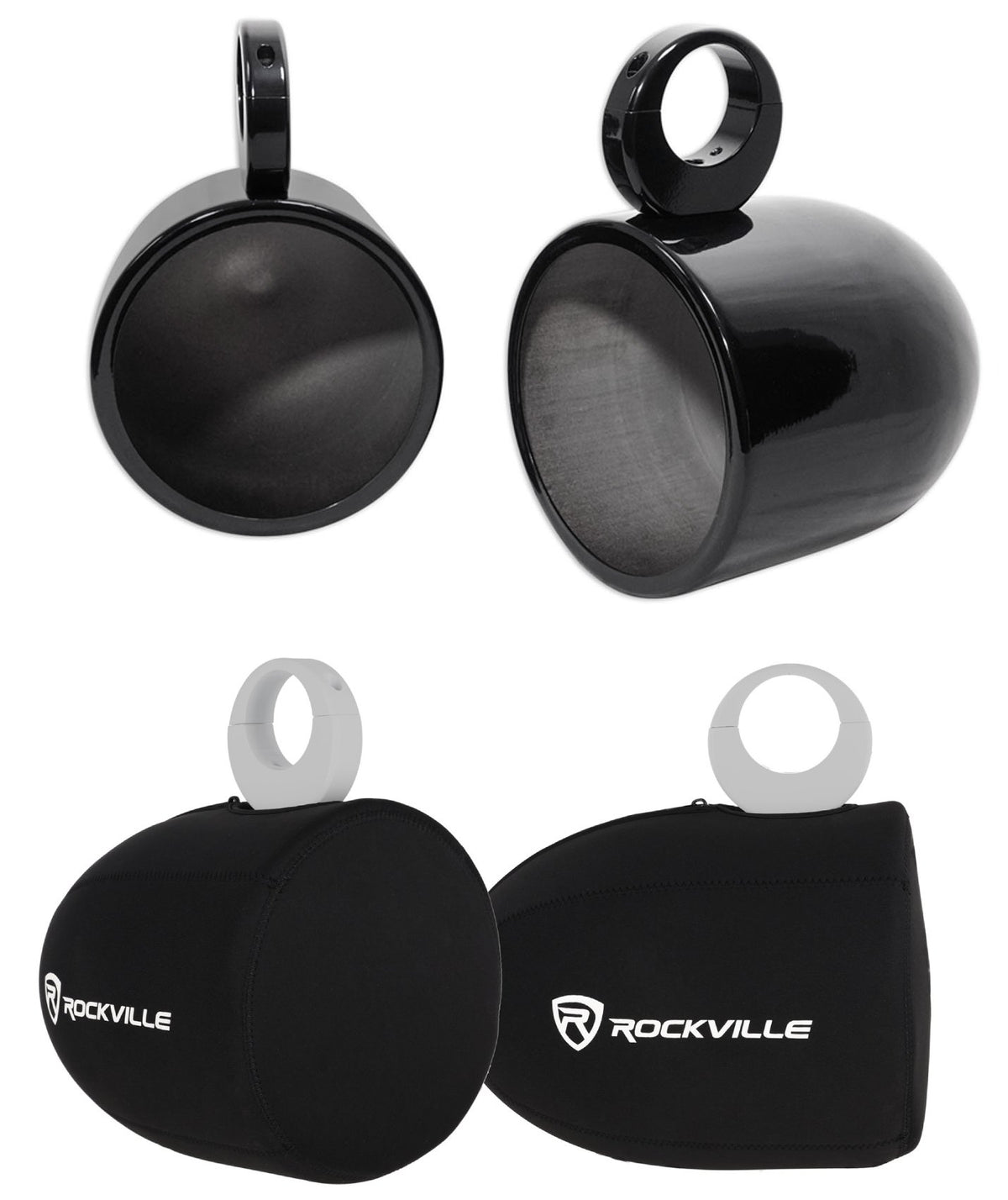 MAC90B 8" Black Aluminum Wakeboard Tower Speaker Pods+Covers