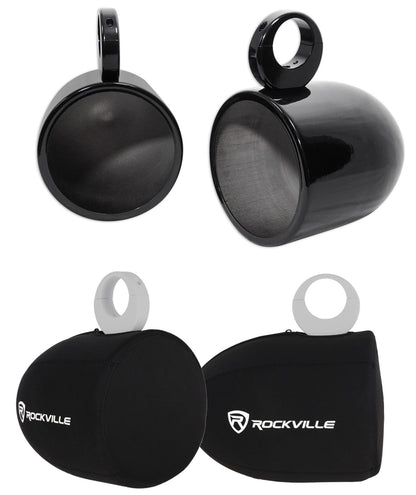 MAC90B 8" Black Aluminum Wakeboard Tower Speaker Pods+Covers