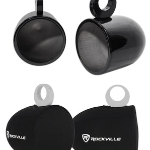 Pair Rockville MAC90B 8” Black Aluminum Wakeboard Tower Speaker Pods+Covers