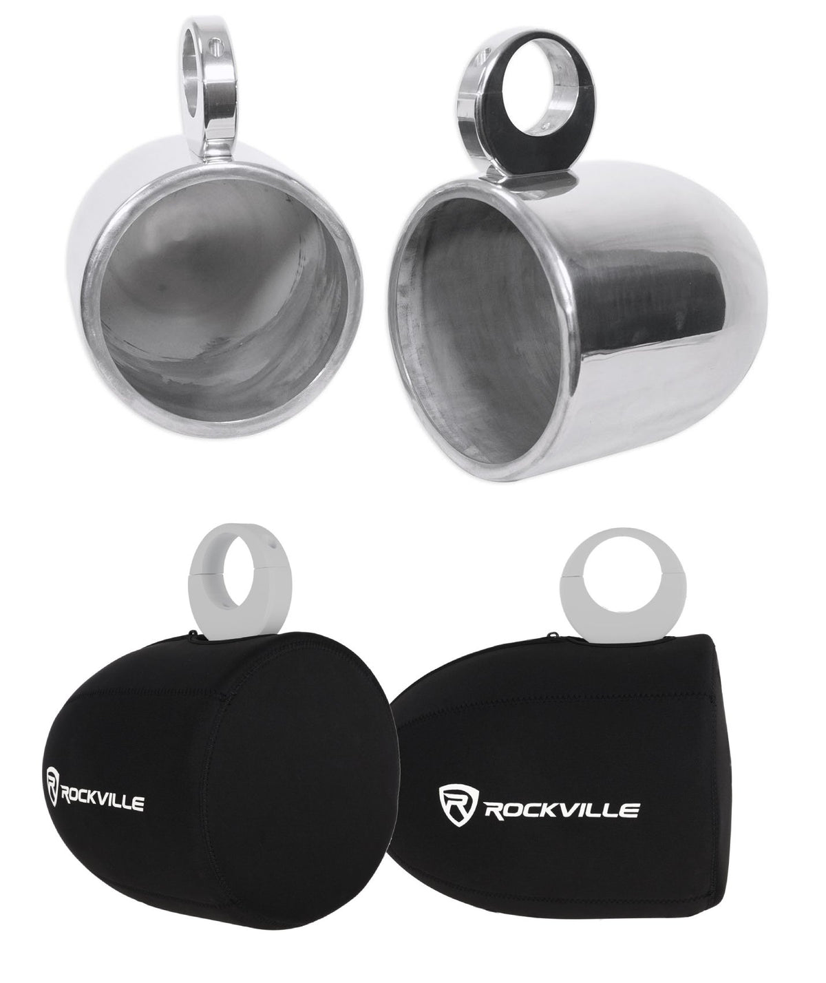 MAC90S 8" Silver Aluminum Wakeboard Tower Speaker Pods+Covers