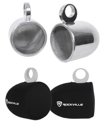 MAC90S 8" Silver Aluminum Wakeboard Tower Speaker Pods+Covers