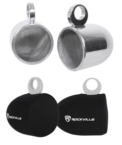 MAC90S 8" Silver Aluminum Wakeboard Tower Speaker Pods+Covers