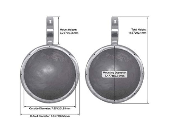 MAC90S 8" Silver Aluminum Wakeboard Tower Speaker Pods+Covers