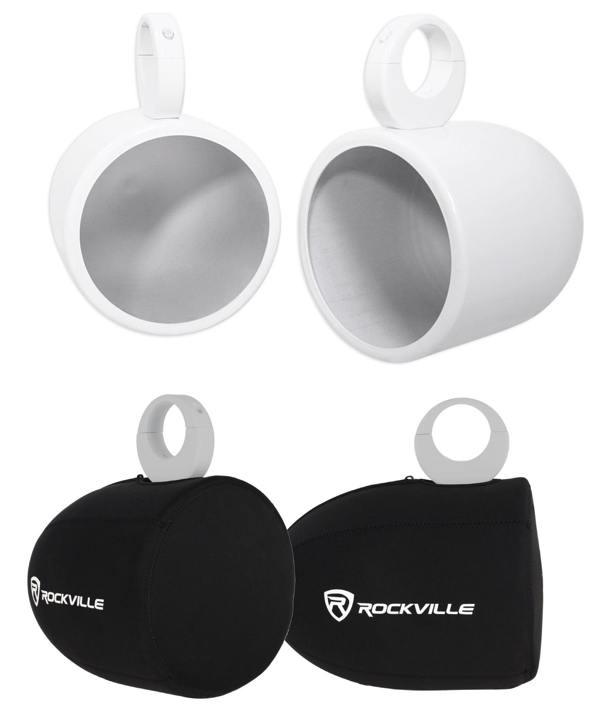 MAC90W 8" White Aluminum Wakeboard Tower Speaker Pods+Covers