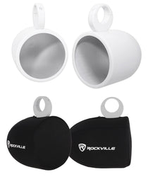 MAC90W 8" White Aluminum Wakeboard Tower Speaker Pods+Covers
