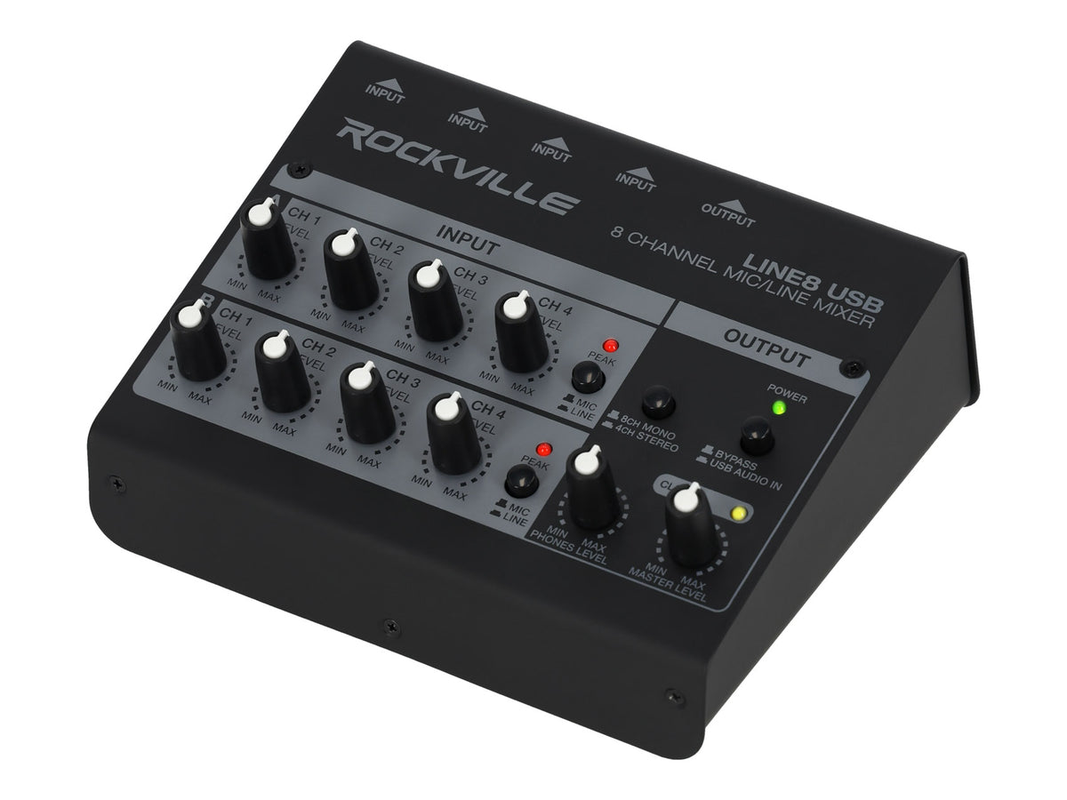Rockville LINE8 USB 8 Channel Mic/Line Mixer w/ USB Computer Recording Interface