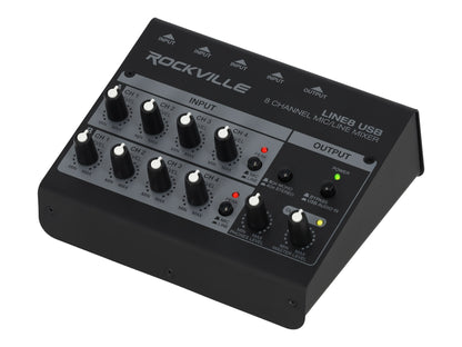 Rockville LINE8 USB 8 Channel Mic/Line Mixer w/ USB Computer Recording Interface