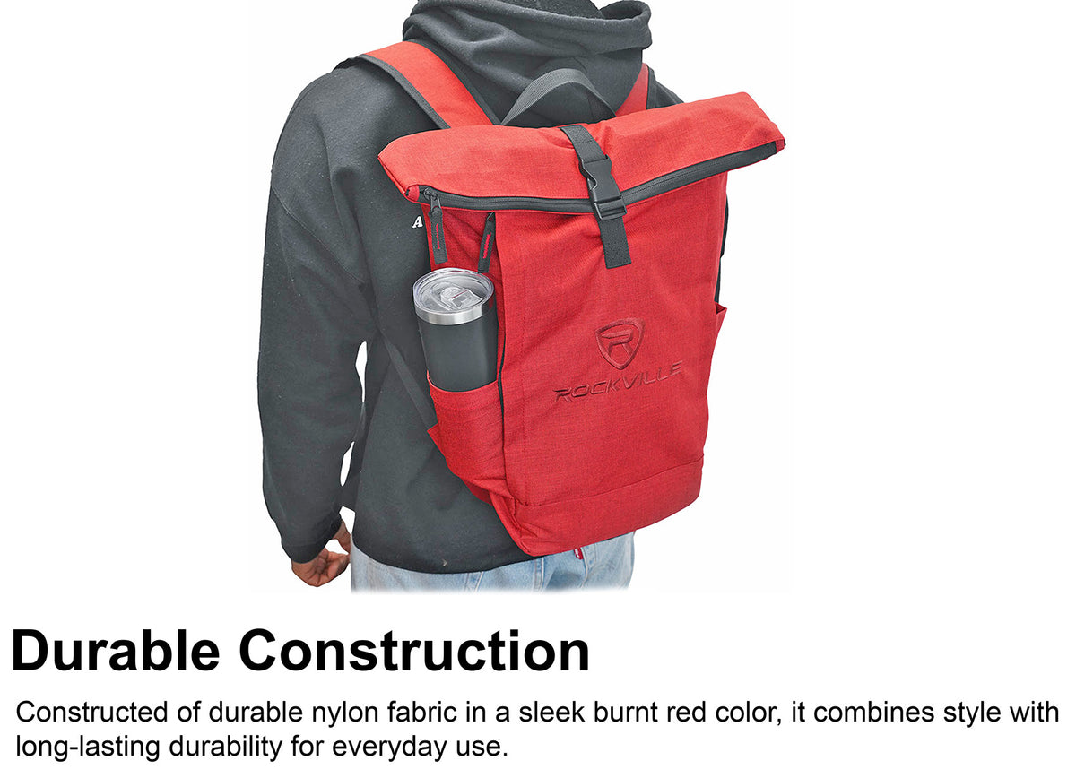 Rockville RPAK Burned Red Stylish Durable Backpack Bag w/ Padded Laptop Pocket