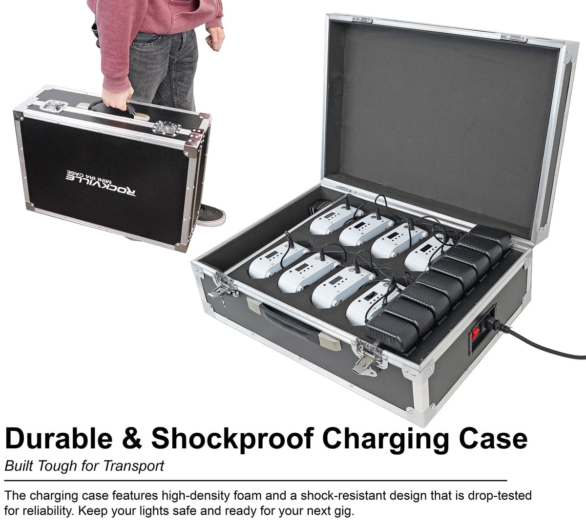 Rockville MINI IR4 CHARGE PACKAGE WHITE 8 DJ Par Wash Up Lights+Case+App Control