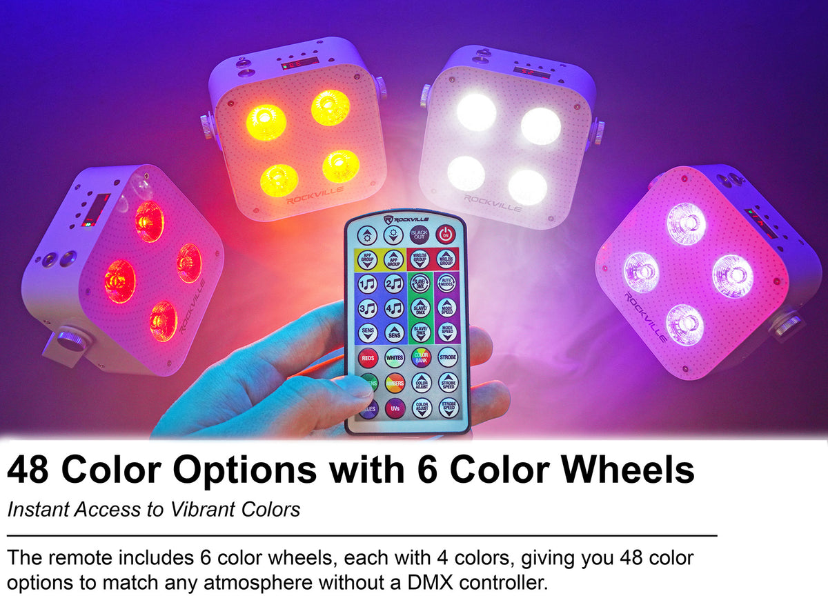 Rockville MINI IR4 CHARGE PACKAGE WHITE 8 DJ Par Wash Up Lights+Case+App Control